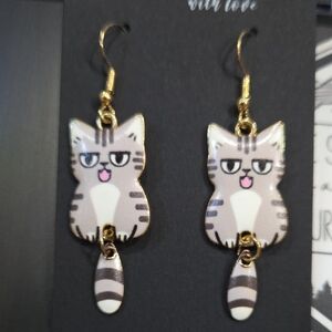Cute Cat Earrings with Gold Accents